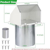6 Inch Hooded Wall Vent with Screen and Damper,Wall Exhaust Vent Cover Cap,Dryer Vent Cover Outside,External Extractor Wall Vent Hood for House Kitchen Range Hood Air Ventilation,Galvanized Steel,Whit