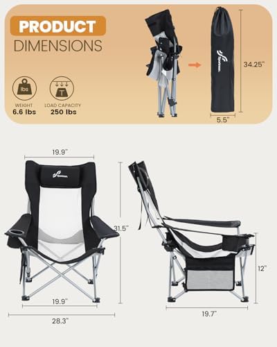 Sportneer Beach Chair: Adjustable Folding Chair with Cup Holder & Side Pocket - Portable & Compact Beach Chairs for Adults with Reclining Positions for Camping Picnic and Outdoor, Black