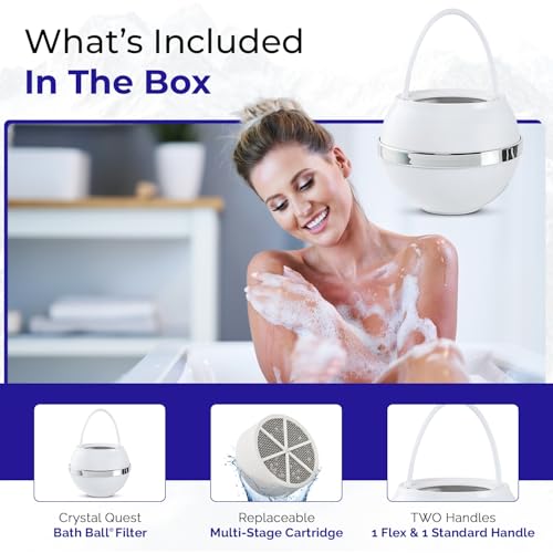 Crystal Quest Bath Ball Water Filter for Bathtub - 3-Stage Filtration, Removes Chlorine, Chloramine & Byproducts, 2,500 Gallons, BPA Free, pH Balanced Water, Fits All Tubs, Easy Install, Built in USA