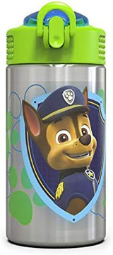 Zak Designs 15.5oz Stainless Steel Kids Water Bottle with Flip-up Straw Spout - BPA Free Durable Design, Paw Patrol Boy SS