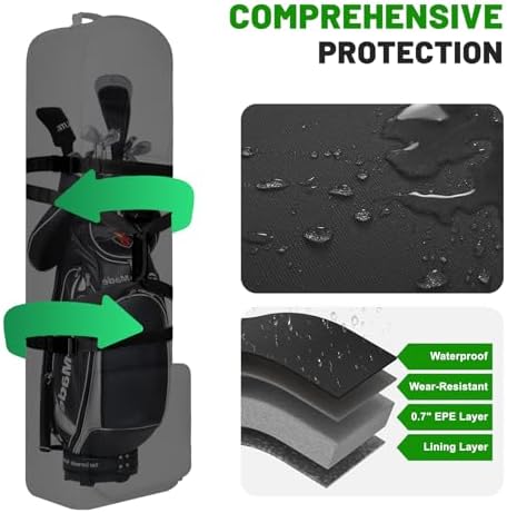 Golf Travel Bags for Airlines with Adjustable Support Rod and Detachable Shoulder Straps, Soft Foldable Golf Club Travel Covers, 900D Heavy Duty Oxford -Universal Size