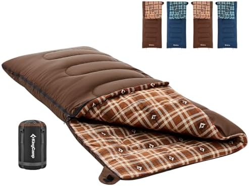 KingCamp Sleeping Bag for Adults, Cold Weather & Warm XL Big and Tall Flannel Sleeping Bags with Compression Sack Portable Waterproof Essentials Gear Accessories for Outdoor Camping