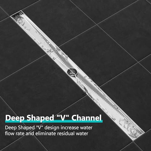 Neodrain 24-Inch Linear Shower Drain with Quadrato Pattern Grate,Brushed 304 Stainless Steel Rectangle Shower Floor Drain,Linear Drain with Leveling Feet,Hair Strainer