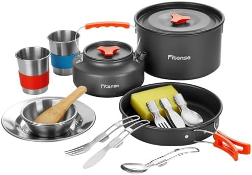 22Pcs Camping Cookware Mess Kit for 2, Lightweight Camping Kitchen Pots and Pans Set, Portable Camping Essentials for Backpacking, Camping Cooking Hiking and Picnic