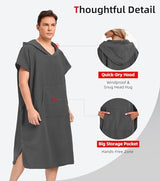 Abahub Surf Poncho Men & Women Towel Poncho Adult with Hood, Thick Quick Dry Changing Poncho Towel, Microfiber Wearable Cover Up for Surfing Beach Swim - Absorbent Changing Towel L (Grey)
