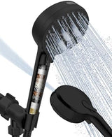 Filtered Shower Head with Handheld Matte Black, BOWGER 6 Modes High Pressure Shower Heads with Power Wash Mode and Hard Water Filter, Detachable Hand Held Showerhead Set with Extra Long Hose