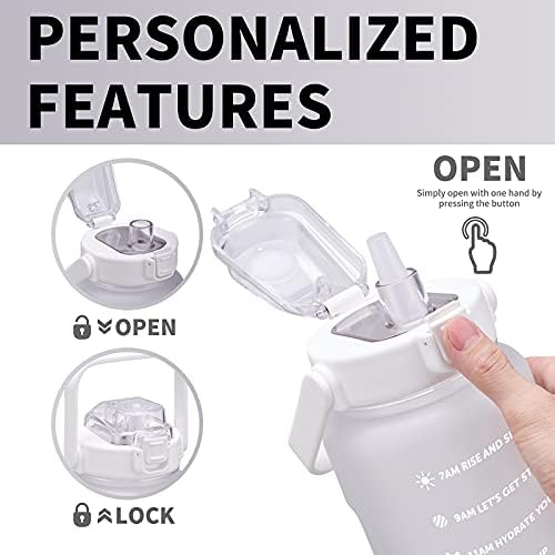 64oz,100oz,128oz Large Motivational Water Bottle with Time Marker, Leakproof & BPA Free Half Gallon Big Water Bottle with Straw Handle Tritan Frosted Water Jug for Gym,Fitness,Outdoor Sports