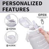 64oz,100oz,128oz Large Motivational Water Bottle with Time Marker, Leakproof & BPA Free Half Gallon Big Water Bottle with Straw Handle Tritan Frosted Water Jug for Gym,Fitness,Outdoor Sports