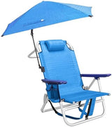 Beach Chair, Backpack Chairs for Adults with Adjustable Umbrella, Folding Beach Chairs with Storage Pouch, Cup Holder & Towel Rack, Adjustable Lounge Chair for Seaside, Blue