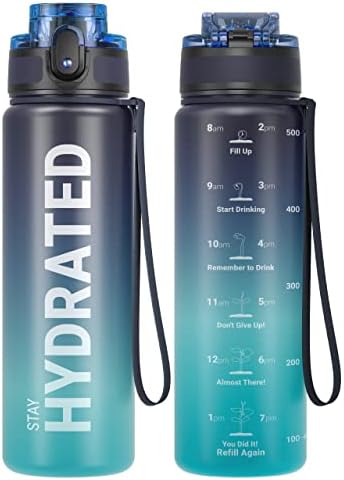 Sahara Sailor Water Bottle 32oz, Durable and Leakproof Water Bottles Motivational with Time Marker, Tritan, BPA Free, Wide Mouth with Easy Clean Brush for Gym, Travel, Home, School, Office (1 Bottle)
