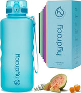 Hydracy Water Bottle with Time Marker -Large BPA Free Water Bottle & No Sweat Sleeve -Leak Proof Gym Bottle with Fruit Infuser Strainer & Times to Drink -Ideal for Fitness Sports & Outdoors