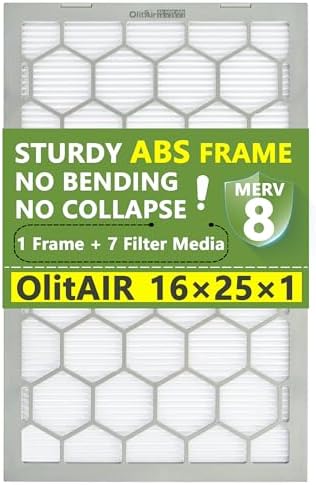 16x25x1 MERV 8 Air Filter,AC Furnace Air Filter,Reusable ABS Plastic Frame, 7 Pack Replaceable Filter Media (Actual Size: 15 3/4" x 24 3/4" x 3/4")