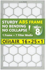 16x25x1 MERV 8 Air Filter,AC Furnace Air Filter,Reusable ABS Plastic Frame, 7 Pack Replaceable Filter Media (Actual Size: 15 3/4" x 24 3/4" x 3/4")