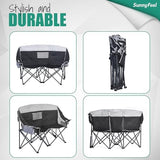 SunnyFeel Folding Double Camping Chair, Oversized Loveseat Chair, Heavy Duty Portable/Foldable Lawn Chair with Storage/Cooler for Outside/Outdoor/Travel/Picnic, Fold Up Camp Chairs for Adults 2 People
