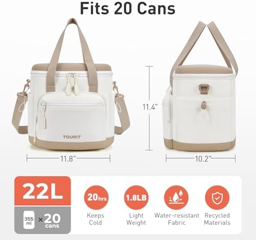 TOURIT Insulated Cooler Bag: 20 Cans Soft Portable Leakproof Lunch Cooler Beach Travel Picnic Camping