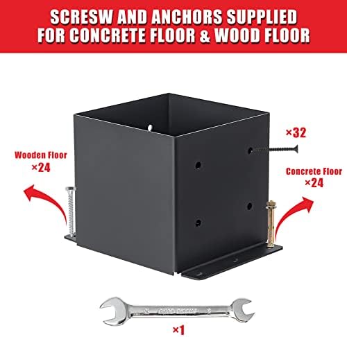 6x6 Post Base 4 Pcs, (Inner Size 5.6x5.6) Post Brackets Kit, Heavy Duty Black Metal Powder-Coated Post Anchor Outdoor Framing Module Fit for Support Deck Base Plate Pergola Brackets Fence Kit……