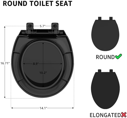 Toilet Seat Rround 16.5inch Soft Close， Toilet Lid Round PP Material Safe & Easy Clean & Quick Installation, Sturdy Accessories Never Loosen， 2 Years Support, Black…