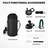 Insulated Water Bottle 32 oz, Triple Wall Vacuum Stainless Steel (Cold for 48 Hrs), Leak Proof & Non-BPA, Modern Water Flask Jug with Paracord Handle & Straw Spout Lids, Dark Green