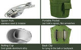 BeGrit Military Canteen Army Canteen WWII US G.I. Style Canteen Kit with Aluminum Cup Stainless Steel Foldable Spoon Fork for Hiking Backpacking Camping, 1 Quart Green