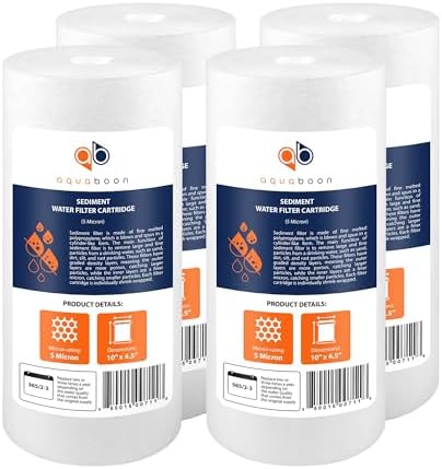 Aquaboon 5 Micron 10 x 4.5 Well Water Sediment Filter Replacement Whole House Water Filter Cartridge Compatible with DGD-5005, WFHD13001B, 4-Pack