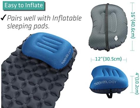 TREKOLOGY Ultralight Inflatable Camping Travel Pillow - ALUFT 2.0 Compressible, Compact, Comfortable, Ergonomic Inflating Pillows for Neck & Lumbar Support While Camp, Hiking, Backpacking
