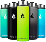 HYDRO CELL Stainless Steel Insulated Water Bottle with Straw - For Cold & Hot Drinks - Metal Vacuum Flask with Screw Cap and Modern Leakproof Sport Thermos for Adults (Neon 24oz)