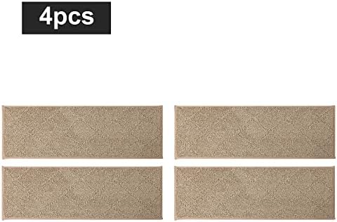 COSY HOMEER Edging Stair Treads Non-Slip Carpet Mat 28inX9in Indoor Stair Runners for Wooden Steps, Edging Stair Rugs for Kids and Dogs, 100% Polyester TPE Backing (7pc, Beige)