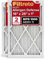 Filtrete 16x25x1 AC Furnace Air Filter, MERV 11, MPR 1000, Micro Allergen Defense, 3-Month Pleated 1-Inch Electrostatic Air Cleaning Filter, 2 Pack (Actual Size 15.719 x 24.72 x 0.84 in)