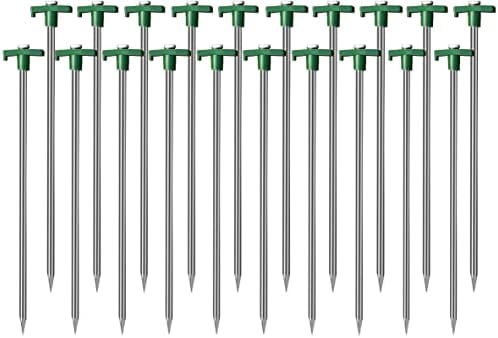 Cheardia 20 Pack Tent Stakes Heavy Duty, 10.25 Inch Yard Stakes Non-Rust Metal Tent Pegs Ground Stakes Tent Spikes for Camping Patio, Garden, Canopies, Grassland, Outdoor,Green