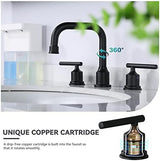 WOWOW Two Handles Widespread 8 inch Bathroom Faucet Black 3 Pieces Basin Faucets 360 Degree Swivel Spout Lavatory Sink Faucet