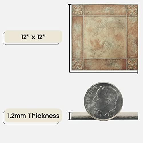 Nexus Self Adhesive 12-Inch Vinyl Floor Tiles, 20 Tiles - 12" x 12", Spanish Rose Pattern - Peel & Stick, DIY Flooring for Kitchen, Dining Room, Bedrooms & Bathrooms by Achim Home Decor