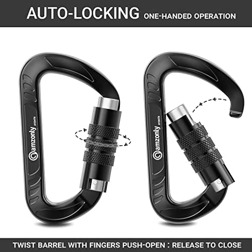 3inch Auto Locking Carabiner Clips Heavy Duty, 12KN /2697lbs Lightweight keychain carabiners, Sturdy Twist Lock Caribeeners for Camping Hiking Hammock Swing Backpack, dog leash and Harness etc