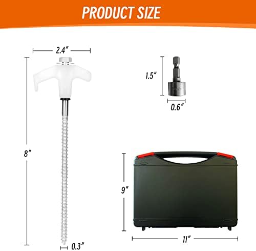 12 Pack Tent Stakes Heavy Duty - 8" Ground Anchors Screw in - Camping Stakes with Grow in The Dark Heads - Metal Threaded Tent Spikes with Hex Head Driver and Storage Box