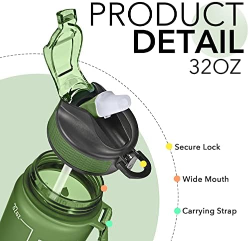 Hyeta 32 oz Water Bottles with Times to Drink and Straw, Motivational Water Bottle with Time Marker, Leakproof, Drinking Sports Water Bottle for Fitness, Gym and Outdoor