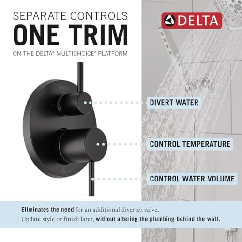 Delta Faucet Modern Raincan 2-Setting Shower Round System Including Rain Shower Head and Handheld Spray Black, Rainfall Shower System Brushed Black, Shower Valve Trim Kit, Matte Black 342702-BL