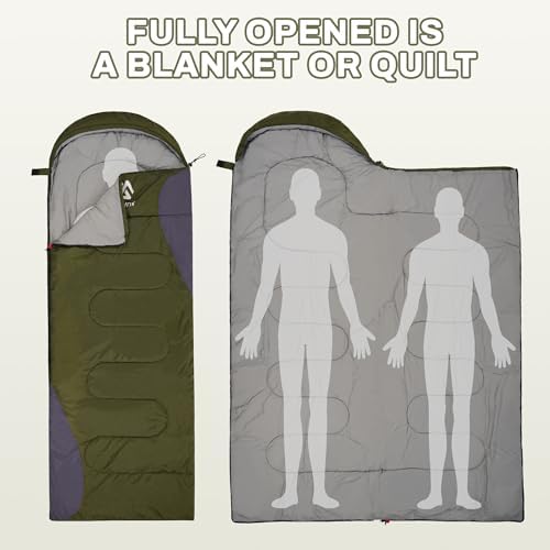 Sleeping Bag for Adults Teens Kids Cold Warm Weather, Portable Waterproof & Lightweight, Compact with Compression Sack, for 3-4 Seasons Camping, Backpacking, Hiking, Travel, Indoors Outdoors