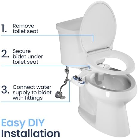 LUXE Bidet NEO 120 - Self-Cleaning Nozzle, Fresh Water Non-Electric Bidet Attachment for Toilet Seat, Adjustable Water Pressure, Rear Wash (Gold)