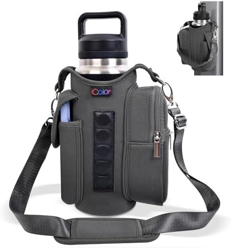 icolor Magnetic Gym Bag Water Bottle Carrier Holder with Phone Pockets & Shoulder Strap,5 Built-in Magnets Gym Bottle Pouch Sleeve,Magnetic Bag Gym Accessories Organizer for Men Women