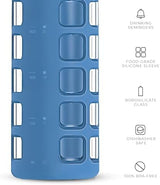 purifyou Premium 40/32 / 22/12 oz Glass Water Bottles with Times to Drink and Volume, Silicone Sleeve & Stainless Steel Lid Insert, Reusable for Fridge Water, Fruit Juice (32oz Chinese Porcelain)