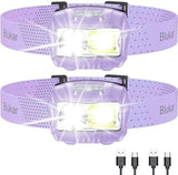 Headlamp Flashlight, 2-Pack Super Bright LED Rechargeable Headlight - Spotlight&Floodlight Combination, Sensor Control, 8 Modes,IPX5 Waterproof, 20+Hrs Runtime for Camping-Purple