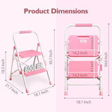 BONTEC 2-Step Ladder, Folding Step Stool, 600lbs Max Load Capacity, Sturdy Steel, Non-Slip Pedals, Lightweight, Portable Steel Ladder with Convenient Handrail, Safety Design for Home & Work, Pink