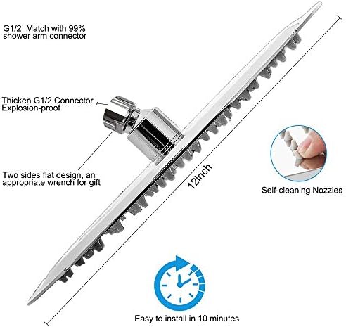 NearMoon Rain Shower Head, Ultra-Thin Design-Pressure Boosting, Awesome Some Experience, High Flow Stainless Steel Rainfall Head (12 Inch, Chrome Finish)