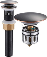 Vessel Sink Drain Assembly, Pop-up Drain With Detachable Basket Stopper, Anti-Explosion And Anti-Clogging Strainer, Overflow, Oil Rubbed Bronze, RWF083K