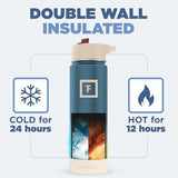 IRON °FLASK Camping & Hiking Hydration Flask with Straw Lid & Boot - Stainless Steel, Double Walled & Vacuum Insulated Water Bottle - Leak Proof & BPA Free (Cream & Berries, Straw - 22 oz)