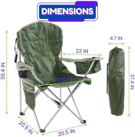 EZONE Set of 2 Camping Chairs with Built-in Ice Cooler, Portable Chair, Storage Pocket, Cup Holder, and Carry Bag Perfect for Camping, Tailgating, Fishing, Beach, and Lawn (2, Olive Green)