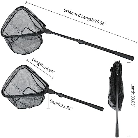 RESTCLOUD Fishing Landing Net with Telescoping Pole Handle, Fishing net Freshwater for Kids Men Women, Extend to 40-63 Inches