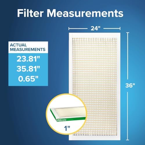 Filtrete 24x36x1 AC Furnace Air Filter, MERV 8, MPR 700, Tough on Pollen, Easy on Airflow, 3-Month Pleated 1-Inch Electrostatic Air Cleaning Filter, 4-Pack (Actual Size 23.81 x 35.81 x 0.65 in)