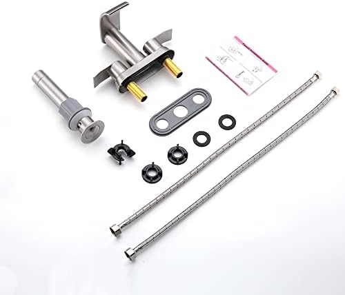 Ultimate Unicorn Waterfall Bathroom Sink Faucet Brushed Nickel, Two Handles Bathroom Faucet with Metal Pop up Sink Drain Stopper, Two Or 3 Holes Bathroom Basin Lavatory Mixer Tap with Deck Mount Plate
