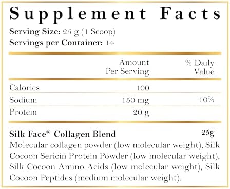 Coco March Silk Face Collagen – High-Absorption Molecular Collagen & Silk Sericin Protein – 20g Protein, No Taste, Dissolves Instantly – Supports Skin, Hair, Nails & Joint Health – 30-Day Supply
