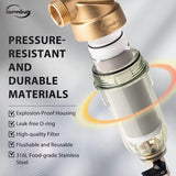 iSpring WSP-100 Reusable Whole House Spin Down Sediment Water Filter, 100 Micron Flushable Prefilter Filtration, 1" MNPT + 3/4" FNPT, Brass